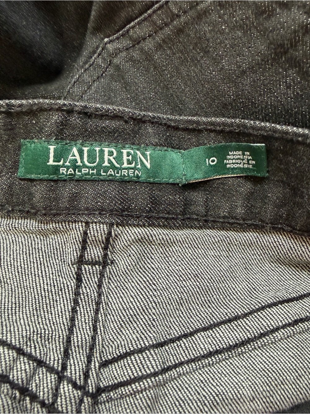 Lauren Ralph Lauren Boho Jean Midi Pencil Skirt 10 Black Wash Denim Front Slit - Picture 2 of 7